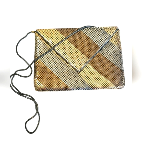 Vintage DELILL Chain Mesh Metal Bag Clutch/Shoulder.Art Deco.Bronze/gold/silver - Picture 1 of 15